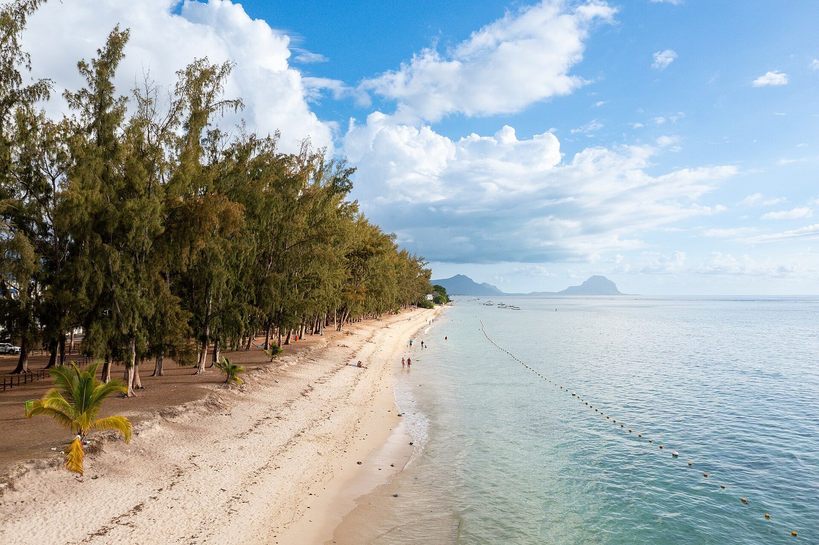 Strand von Flic en Flac, gesäumt von Kasuarinen