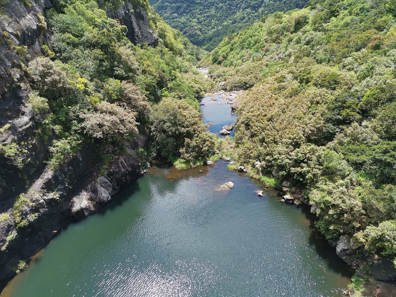 Blick von oben in die Schlucht der Tamarin Falls